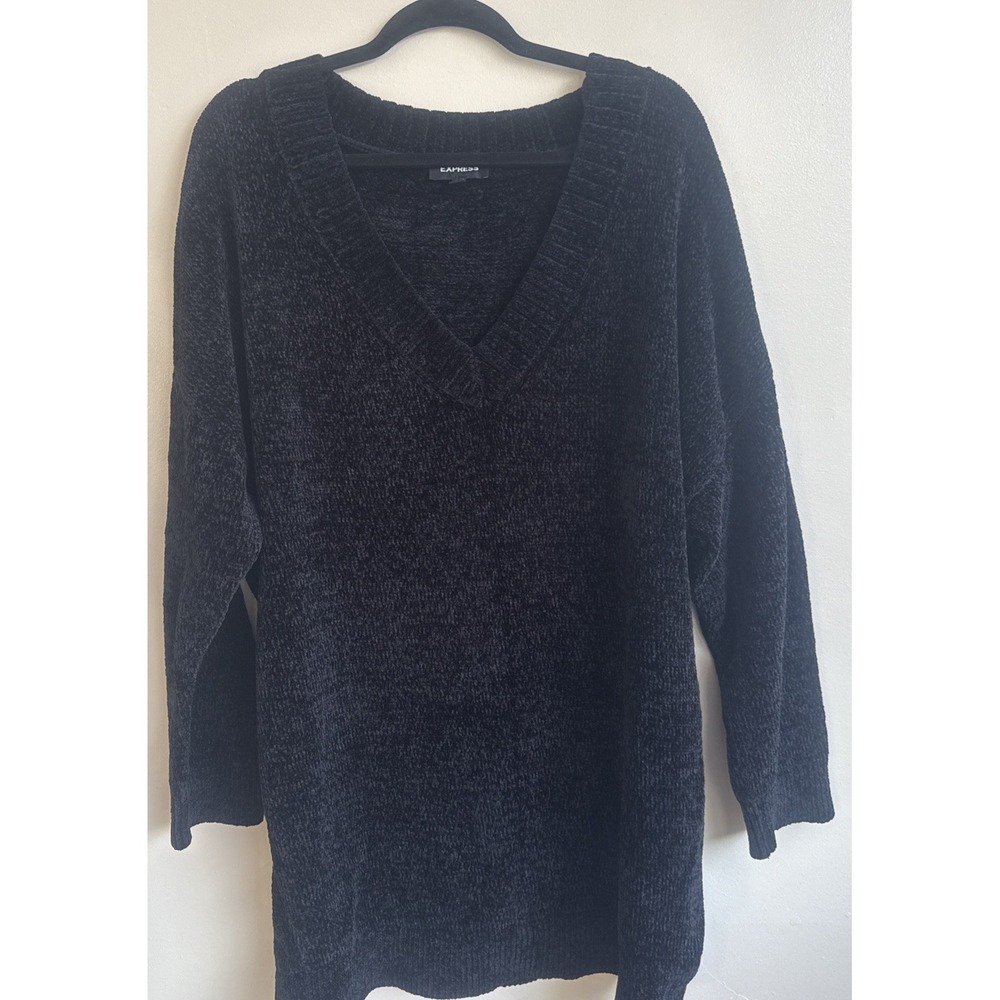 Express Size‎ XL. Oversized Sweater Dress Black V-Neck Long Sleeve